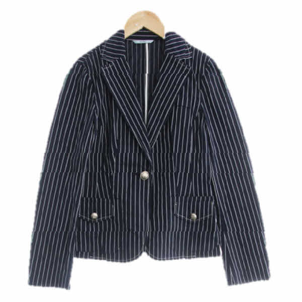 bcbg 다크네이비 스트라이프 면혼방 닻버튼라이트자켓