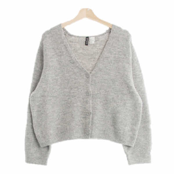 h&m 그레이 울혼방 루즈핏브이넥크롭니트가디건