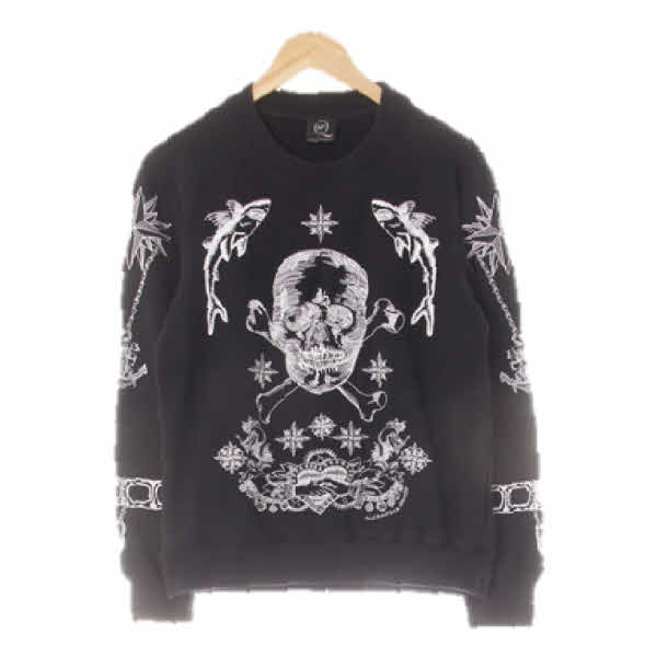 alexandermcqueen 블랙 상어자수패턴 면혼방 해골자수맨투맨