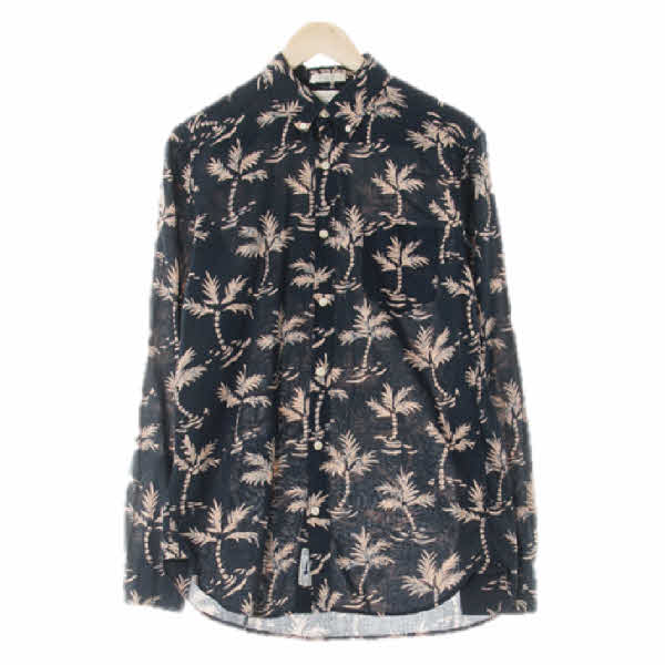 h&m 다크네이비 야자수패턴 면 레귤러핏라이트셔츠