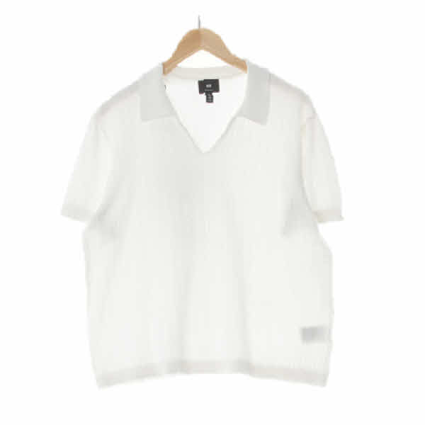 h&m 화이트 스트라이프 면 브이넥피케쿨니트반팔티