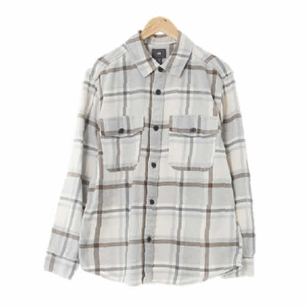 h&m 라이트그레이아이보리 체크 면 빅포켓셔츠