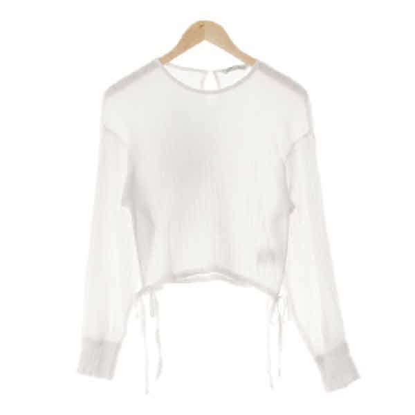 mixxo 화이트 시스루 크링클크롭블라우스