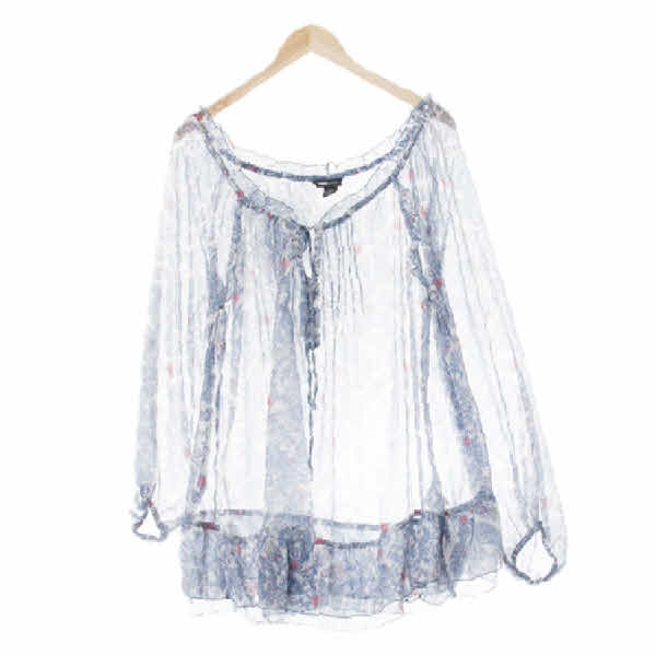 h&m Mama 블루 시스루페이즐리 쉬폰루즈핏블라우스