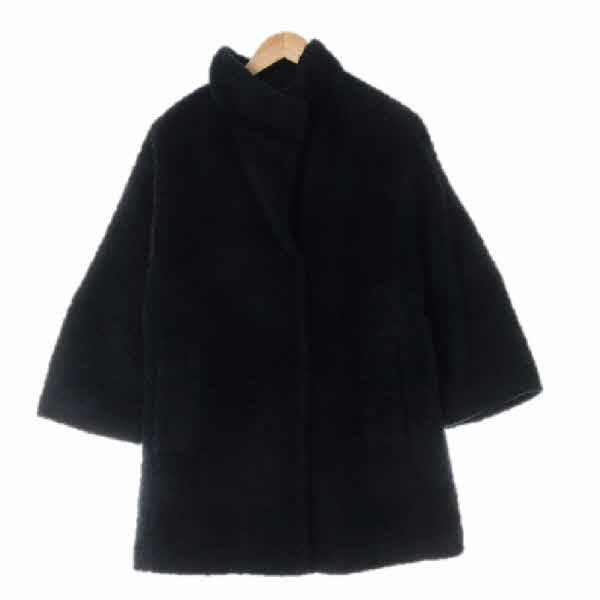 올리비아하슬러 블랙네이비믹스 알파카혼방 가오리핏반팔코트