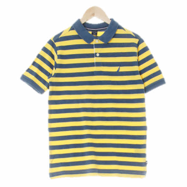 nautica 블루옐로우 스트라이프 면혼방 카라반팔티