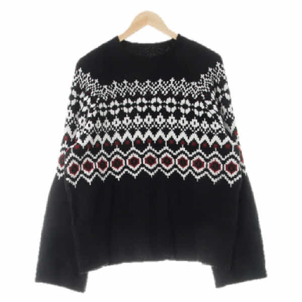 h&m 블랙 노르딕패턴 울혼방 레글런와이드니트