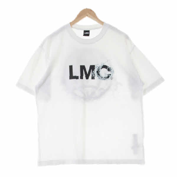 lmc 화이트 프린팅 면 물결지구크루넥반팔티