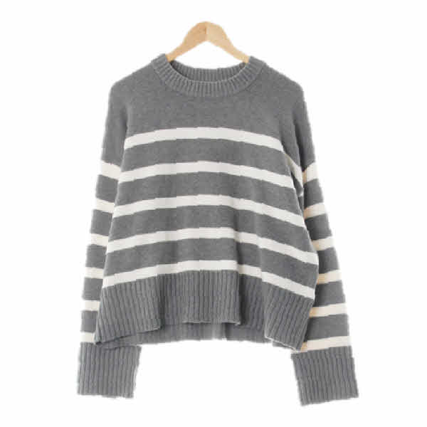 h&m 멜란지그레이 스트라이프 면혼방 가오리핏니트