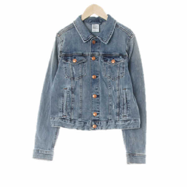 h&m 중청 데님 브론즈버튼데미지워시드자켓