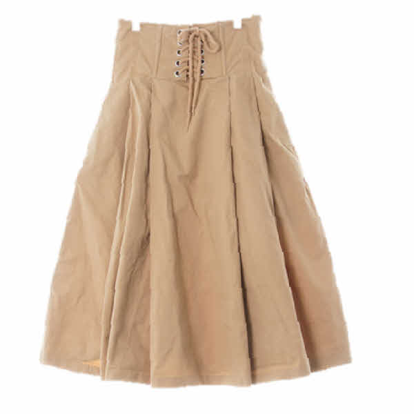 h&m 베이지 면혼방 레이스업플레어미디스커트