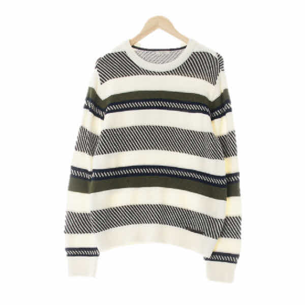 Guess 아이보리피클그린 스트라이프 울혼방 크루넥니트