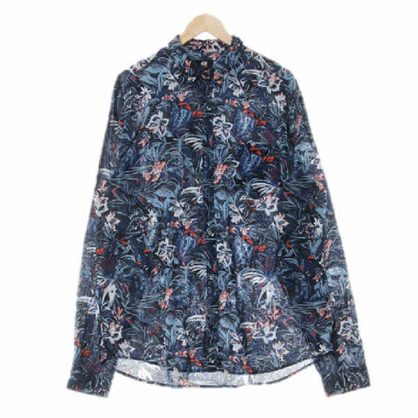 h&m 네이비 플라워패턴 면 긴소매포켓셔츠