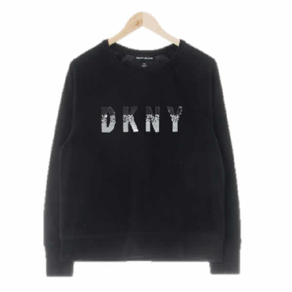 dknyjeans 블랙 면혼방 스팽글로고맨투맨