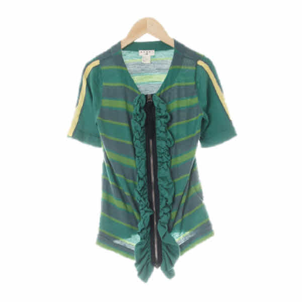 H&M MARNI 그린 스트라이프 울 볼륨프릴반팔니트집업