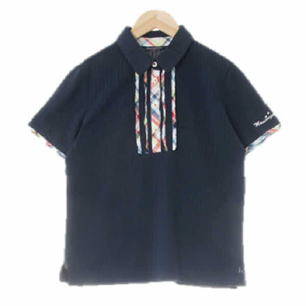 munsingwear 네이비 면혼방 체크포인트카라반팔티