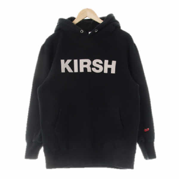 kirsh 블랙 면혼방 패치레터링스웨트후디