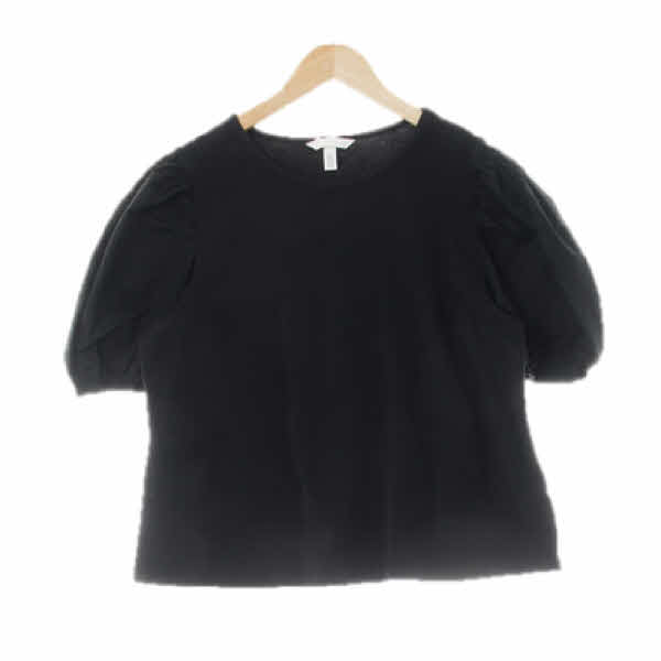 h&m 블랙 면혼방 반소매퍼프블라우스