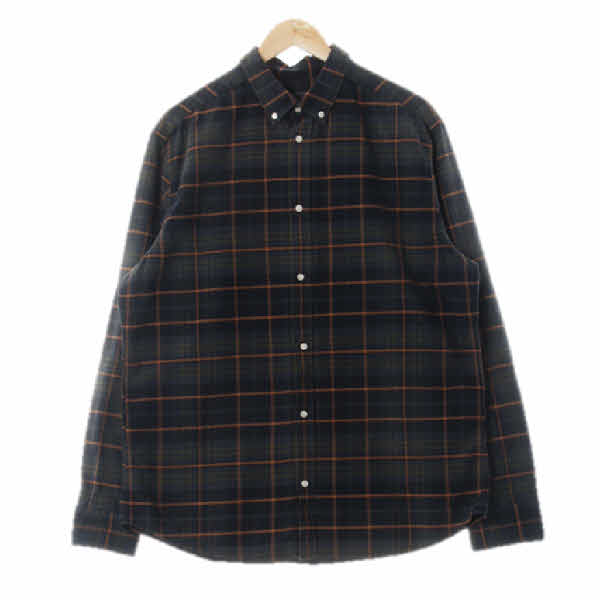 h&m 다크그린 체크 면 베이직긴팔셔츠