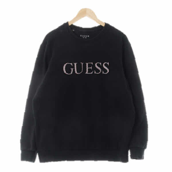 Guess 블랙 면 체크양각빅로고맨투맨