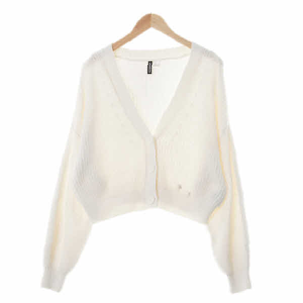 h&m 화이트 면혼방 크롭루즈핏빅버튼가디건