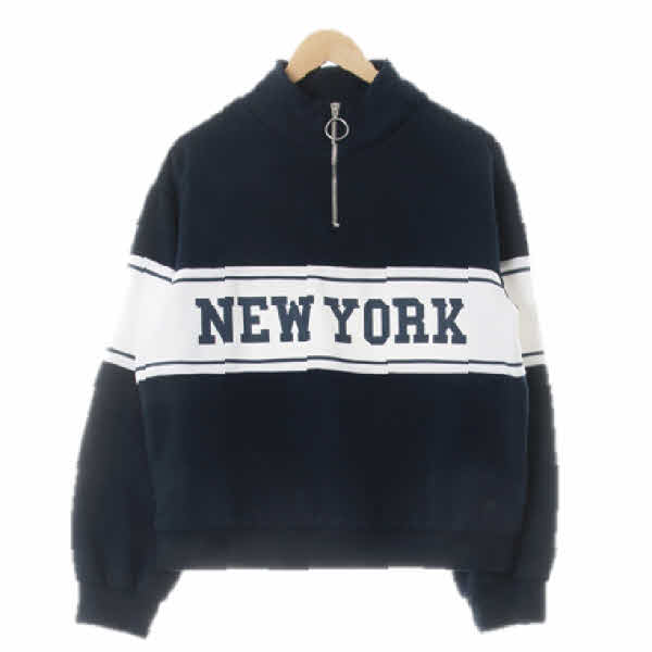 h&m 잉크네이비화이트 면혼방 뉴욕링고리반집업맨투맨