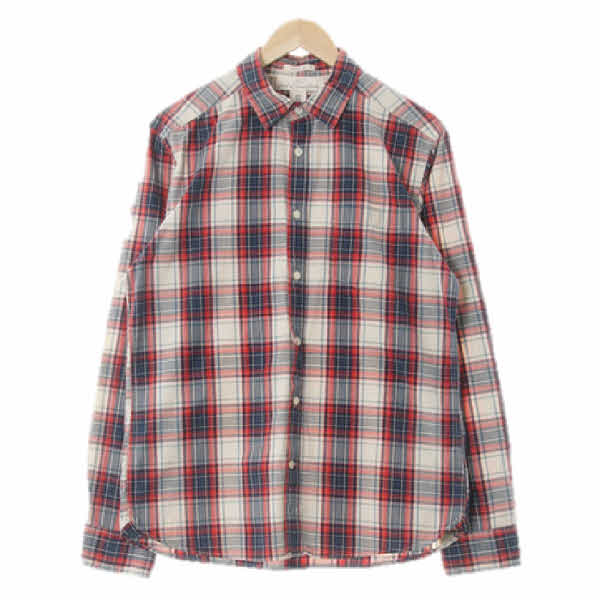 h&m 네이비레드라이트베이지 체크 면 빈티지포켓긴팔셔츠