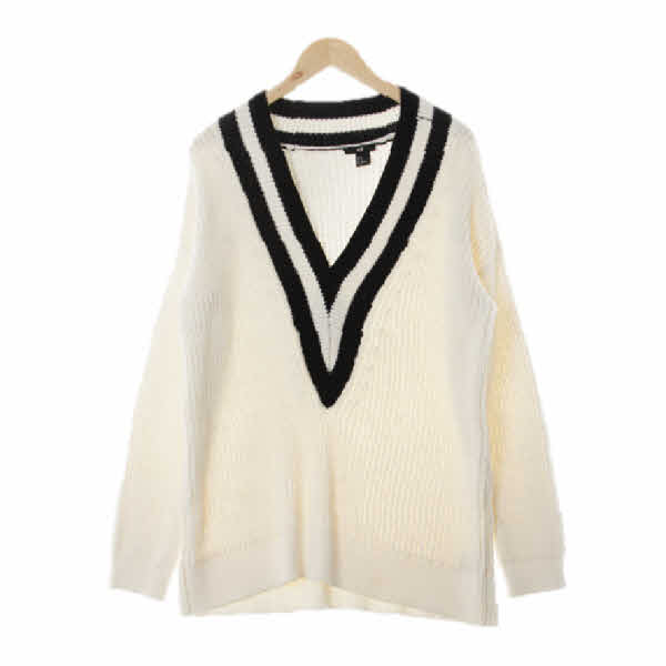 h&m 아이보리 면혼방 배색브이넥오버핏니트