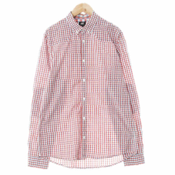 h&m 브러쉬레드스카이블루 체크 면혼방 긴팔셔츠
