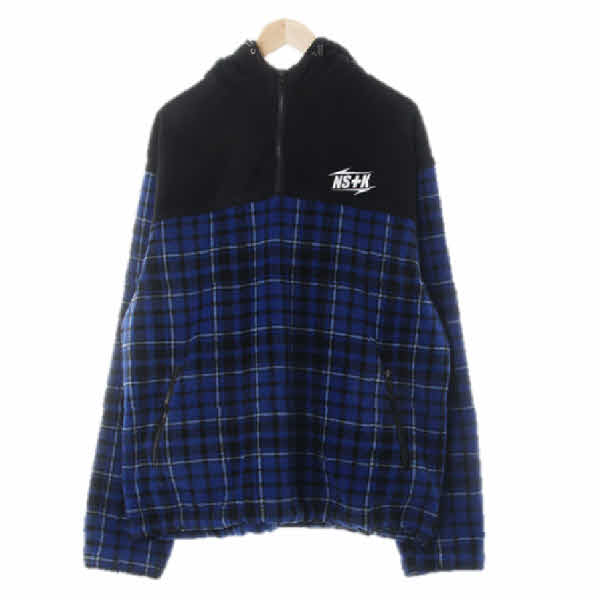 NS+k 블루블랙 체크 반집업기모후리스긴팔티