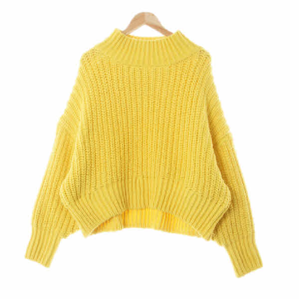 h&m 옐로우 꽈배기패턴 가오리오버핏숏니트