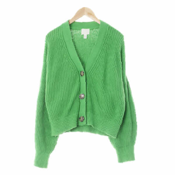 h&m 일렉트릭그린 면혼방 잔꽈배기빅버튼가디건