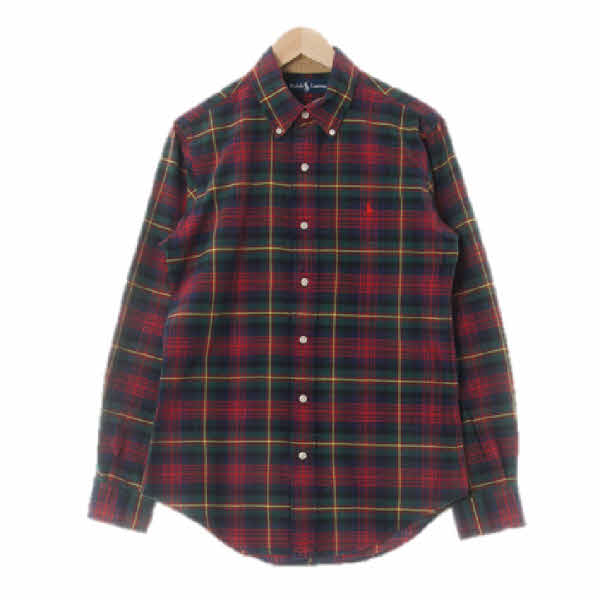 랄프로렌 레드그린 체크 면 자수포니긴팔셔츠