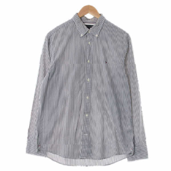 타미힐피거 화이트네이비 스트라이프 면 스몰자수뱃지긴팔셔츠