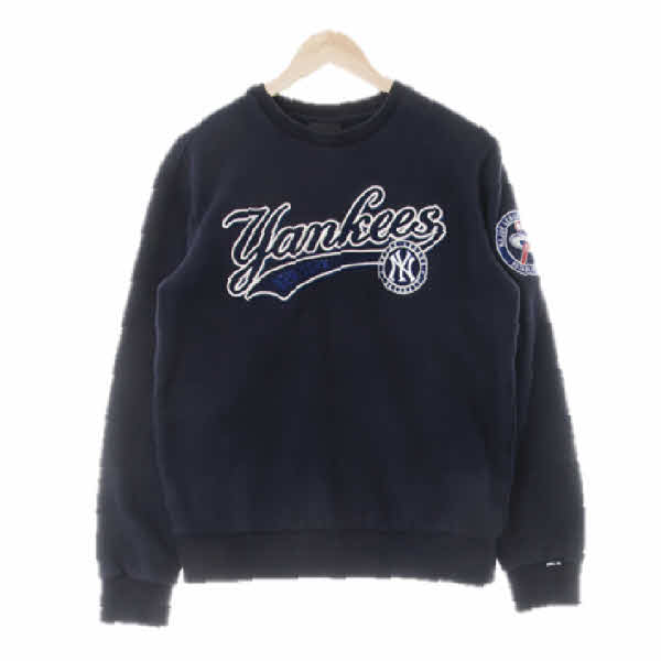 MLB 네이비 면혼방 자수양키스크루넥맨투맨