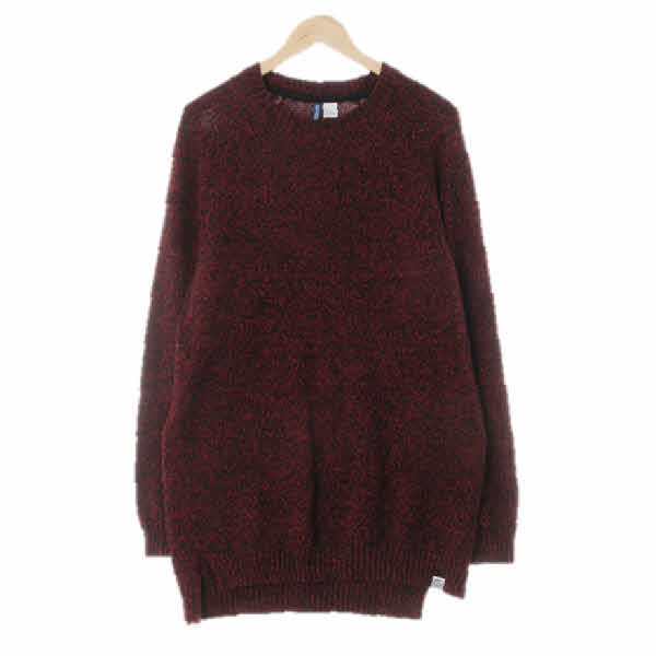 h&m 레드블랙 잔꽈배기패턴 면혼방 크루넥라글란롱니트