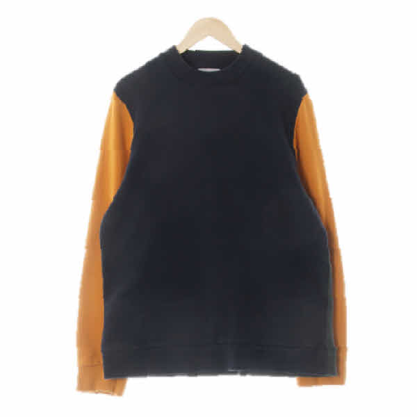 cos 네이비메리골드옐로우 면 소매배색모크넥맨투맨