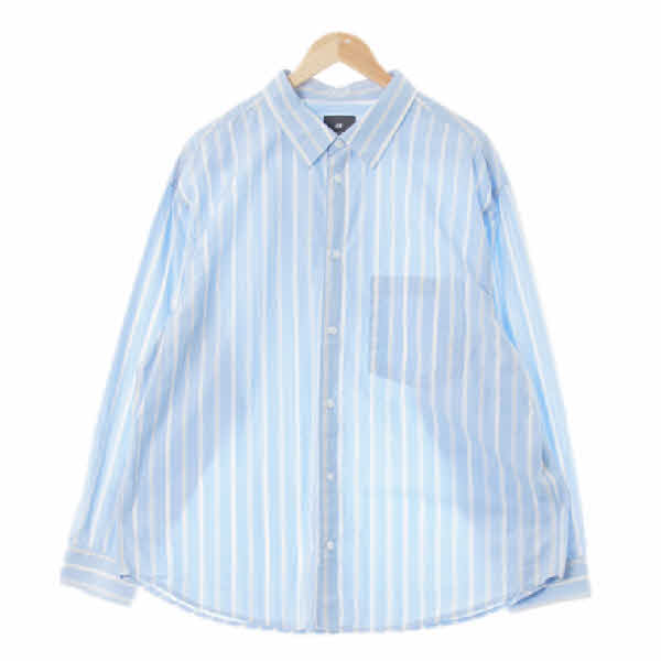 h&m 플라이어카이트블루에그노그아이보리 스트라이프 면 릴렉스핏포켓셔츠