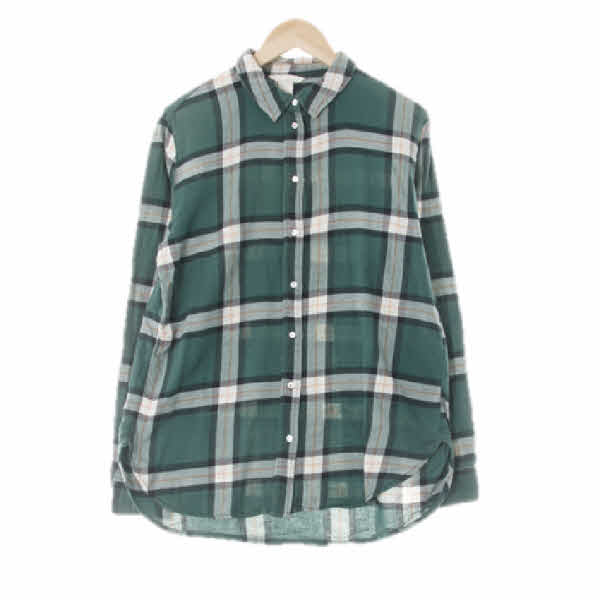 h&m 소프트테일그린 체크 면 긴팔셔츠