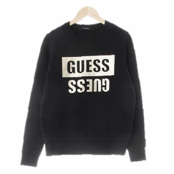 Guess 블랙 면혼방 골드판박이빅로고맨투맨