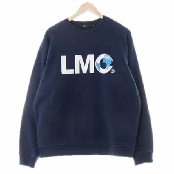 lmc 네이비 프린팅 면 라운드스웨트셔츠