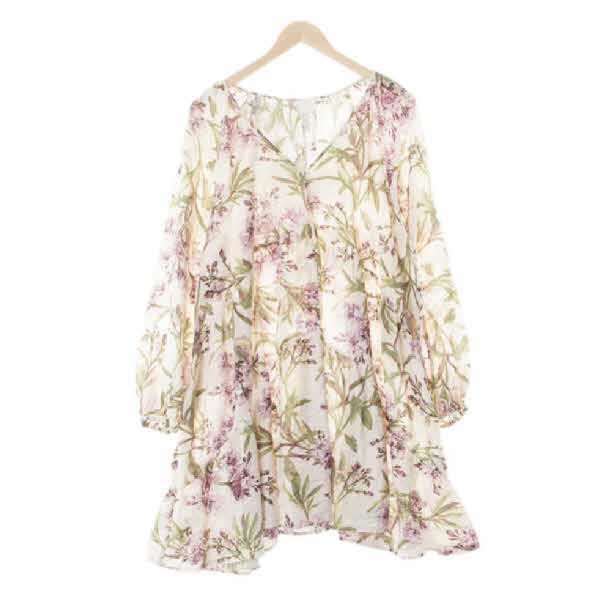 h&m 아이보리 플로럴패턴 크링클티어드퍼프원피스