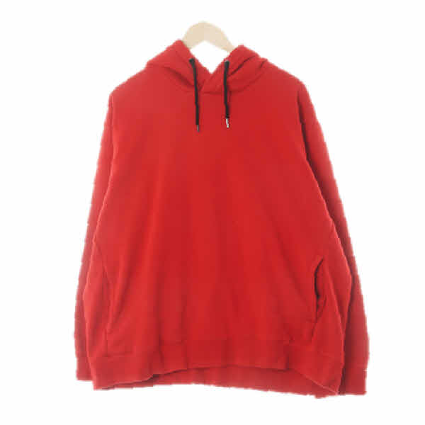H&M 레드 면혼방 세미가오리핏루즈기모후드티
