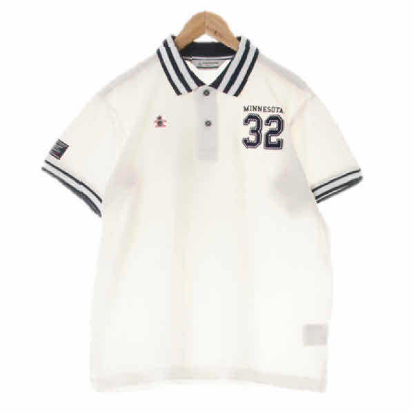 munsingwear 화이트 면혼방 32패치시보리카라반팔티