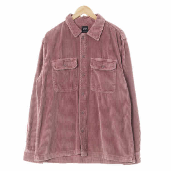 자라 빈티지로즈핑크 코듀로이 빅포켓셔츠골덴셔츠