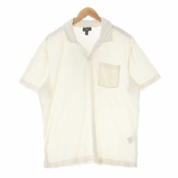 h&m 크림화이트 면혼방 오픈카라포켓반팔티