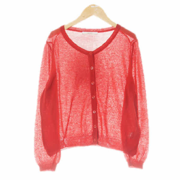 bcbg 칠리레드 아크릴혼방 시스루심플니트가디건