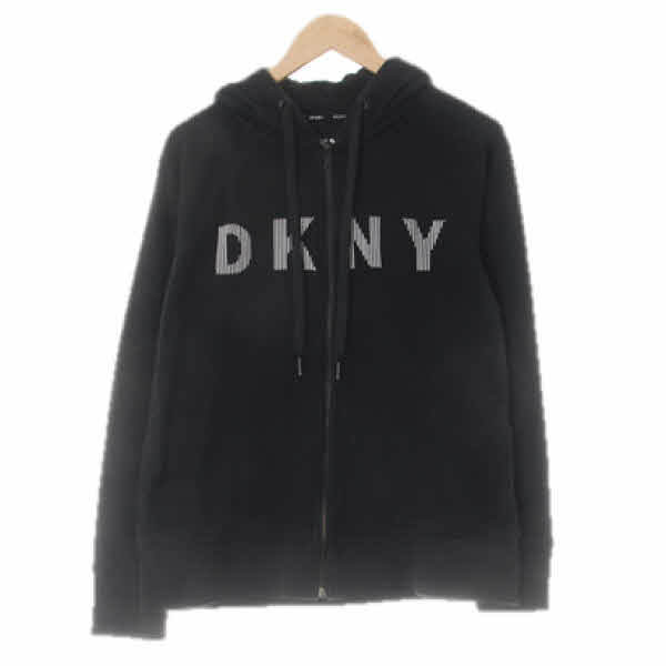 dkny 블랙 면혼방 스트라이프빅로고후드집업