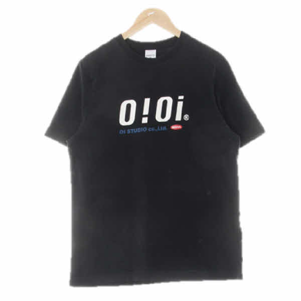 oioi 블랙 프린팅 면 텍스트워싱반팔티