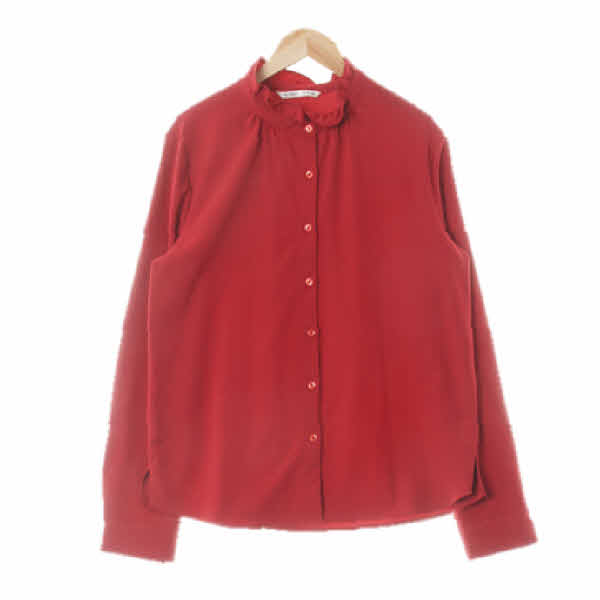 mixxo 다크레드 러플하이넥블라우스